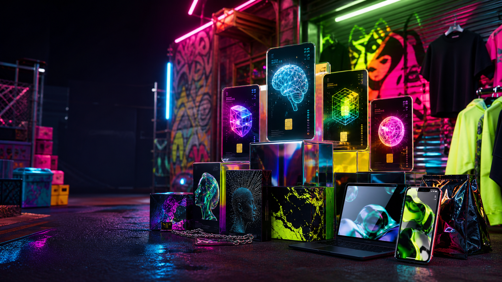 霓虹街头风 AI 订阅产品展示背景